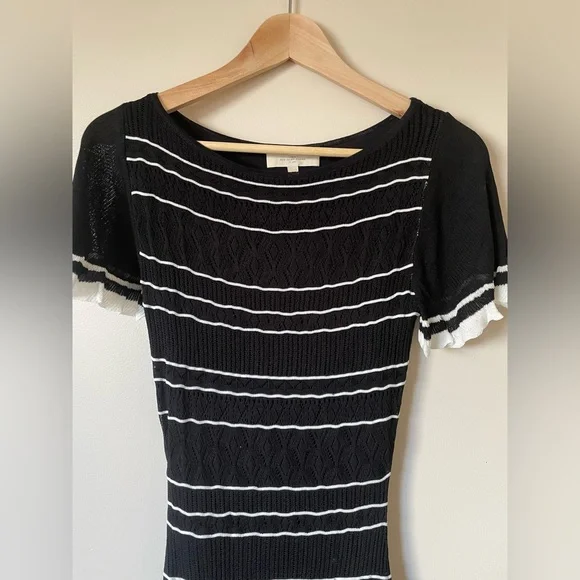 NWT Sezane Brunella Knit Mini Dress Black White Stripe | size XS - Picture 8 of 11